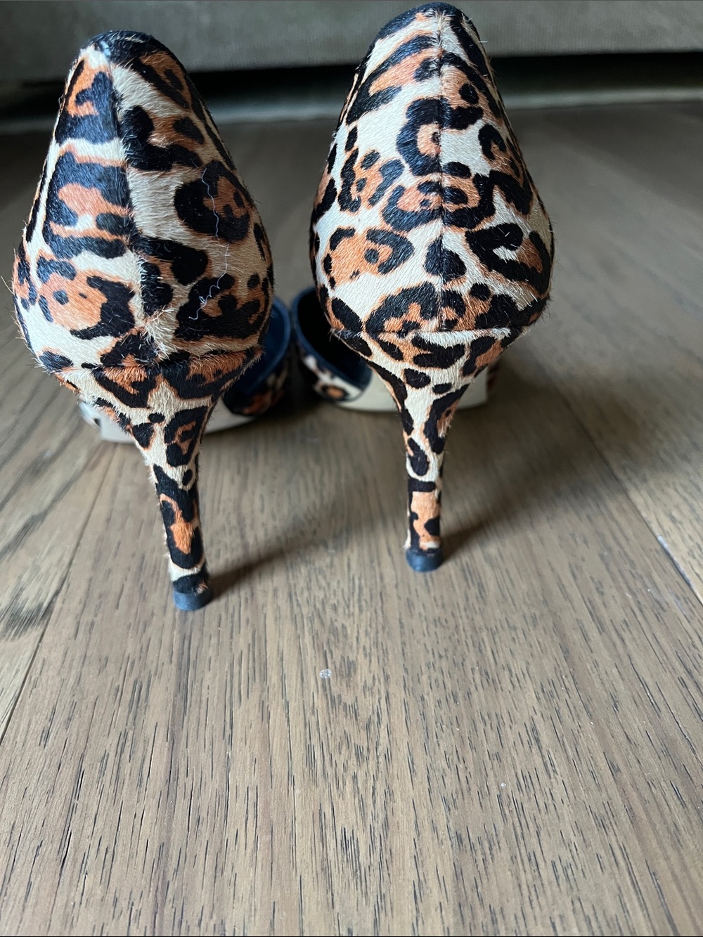 Leopard Print D’Orsay Calf-hair Pointed Toe Heels - Black and Tan - Picture 4 of 9